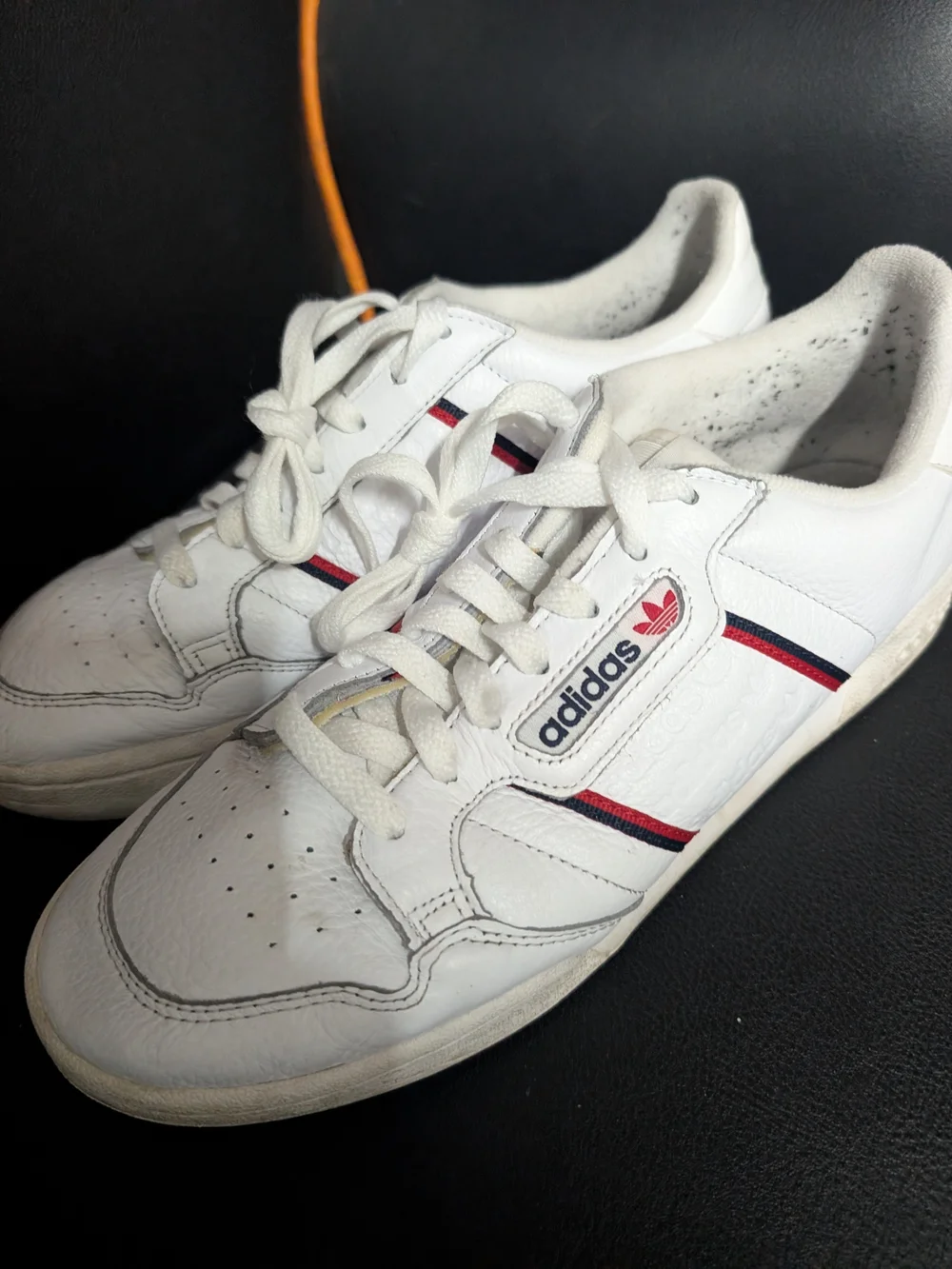 Adidas White Leather Men’s Sneakers with Red & Navy Stripes